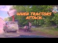Man Attacks Police with a Tractor as they Arrest his son
