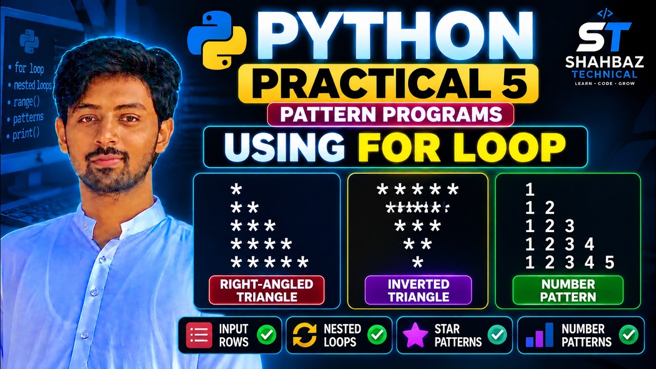 Python Star Pattern Programs Using For Loop | Practical 5 - YouTube