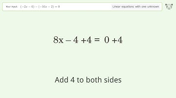Solve (-2x-6)-(-10x-2)=0: Linear Equation Video Solution | Tiger Algebra