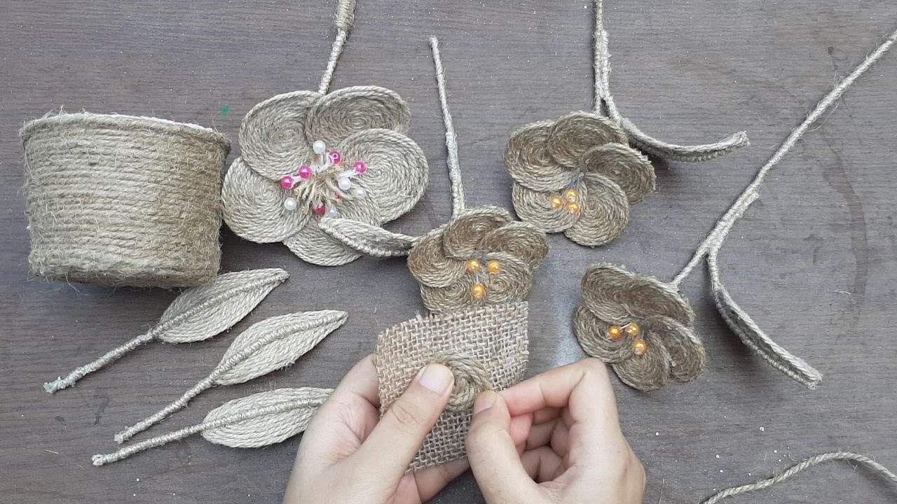 DIY Jute Flower With Vase Making For Home Decoration Jute Rope