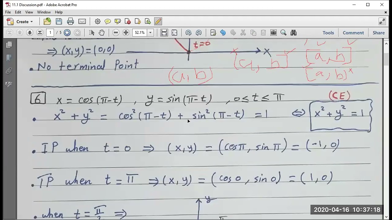 Discussion 11.1 Part 1 Parametrization of Plane Curves