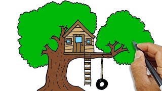 how to draw a treehouse easy step by step so easy simple drawings for beginners