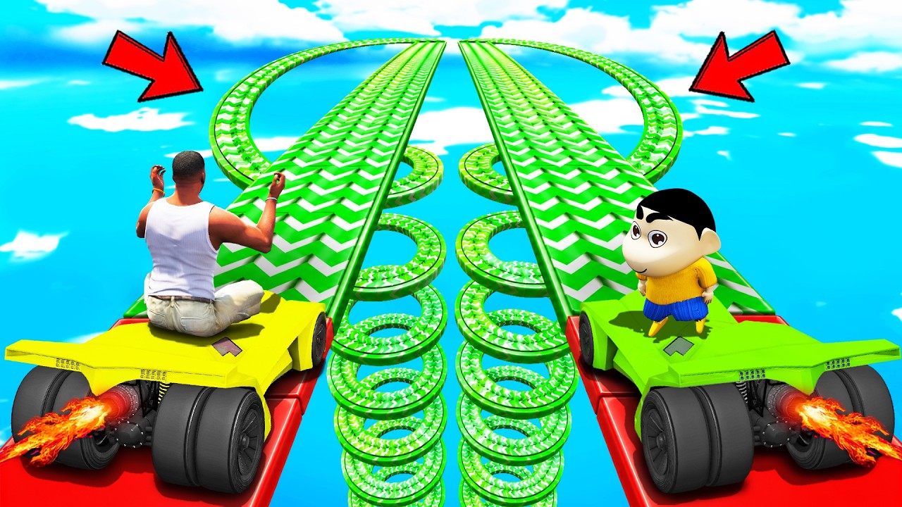 SHINCHAN AND FRANKLIN TRIED THE IMPOSSIBLE DUAL SPIRAL SPEED BOOSTER TRACK PARKOUR CHALLENGE GTA 5