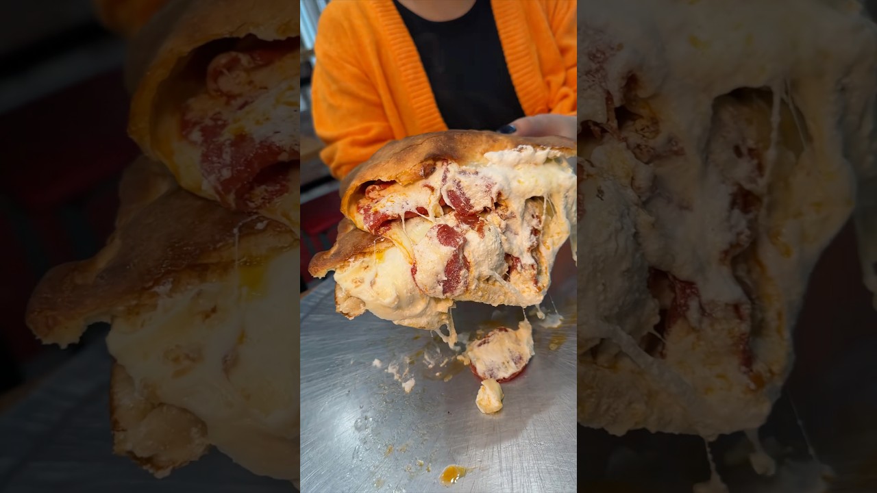 This CHEESY PEPPERONI CALZONE needs to be on your NYC DEVOUR-list! 🍕 Nuovo York Pizza! 