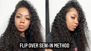 EASIEST FLIP OVER SEW-IN METHOD | HEAT PROTECTIVE STYLE | ft. Beauty Forever Hair Malaysian Curly