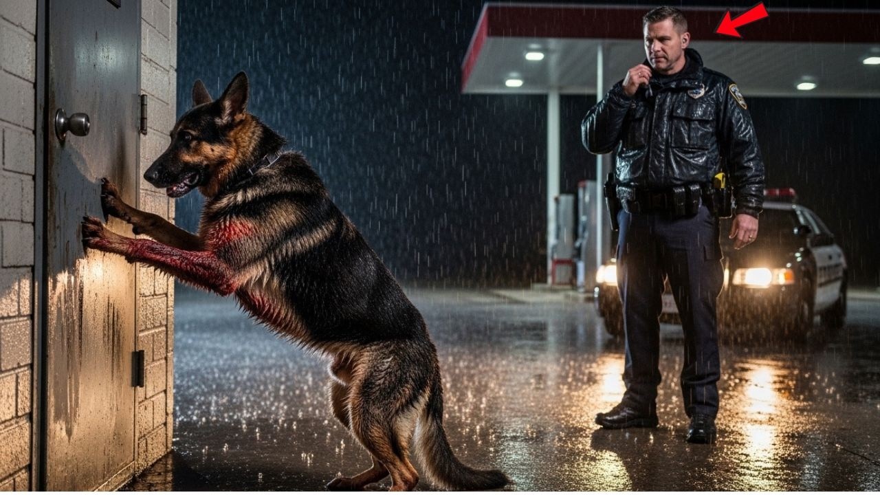 A Wounded German Shepherd Scratched for Help at a Gas Station — A Night Cop Found a Witness