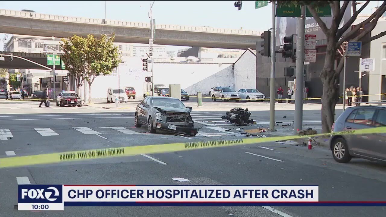 CHP officer injured in SF crash - YouTube