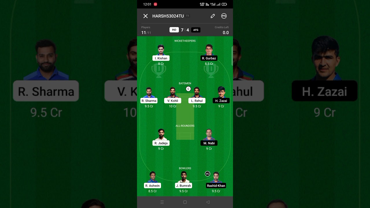 India vs Afghanistan dream11 team | India vs Afghanistan Grand League dream11 team | icct20wc2021
