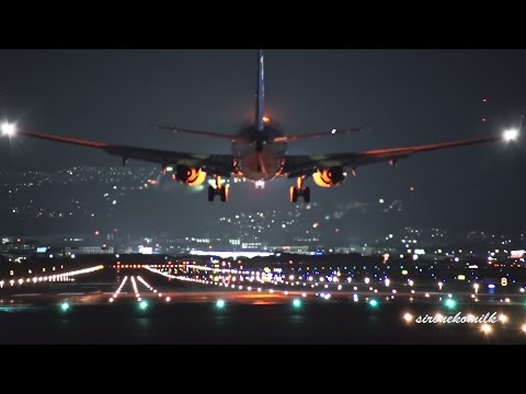 飛行機離着陸動画 大阪伊丹空港 夜景 Japan Plane Spotting Osaka Int&#39;l Airport 千里川土手 伊丹スカイパーク スカイランドHARADA Night View