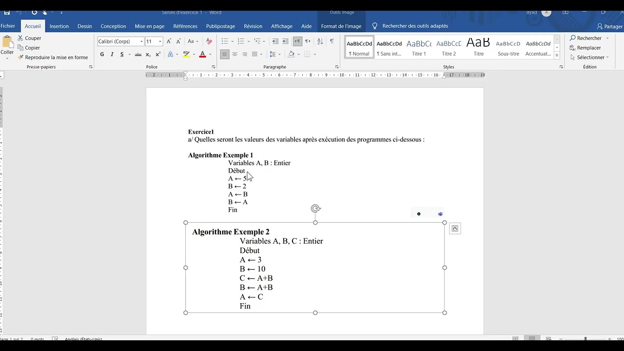 Module Algo Simple  :  Exercice 1 Partie 1