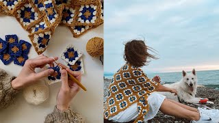 картинка: 💥 ПЛАТОК крючком из бабушкиных квадратов. шаль/бактус @Катя SHODDI CROCHET вязание крючком
