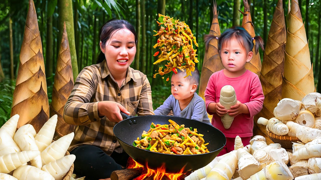 Harvesting Wild Bamboo Shoots with My Kids – Selling at the Market and Enjoying Nature’s Freshness