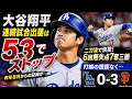 大谷翔平、連続試合出塁は昨年８月からの「53」でストップ 二刀流で６イニング無失点も打線の援護なく… ドジャースは今季初の零敗