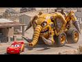 Epic Escape Lightning McQueen vs MECHA DRILL ELEPHANT MONSTER TRUCK in BeamNG.Drive