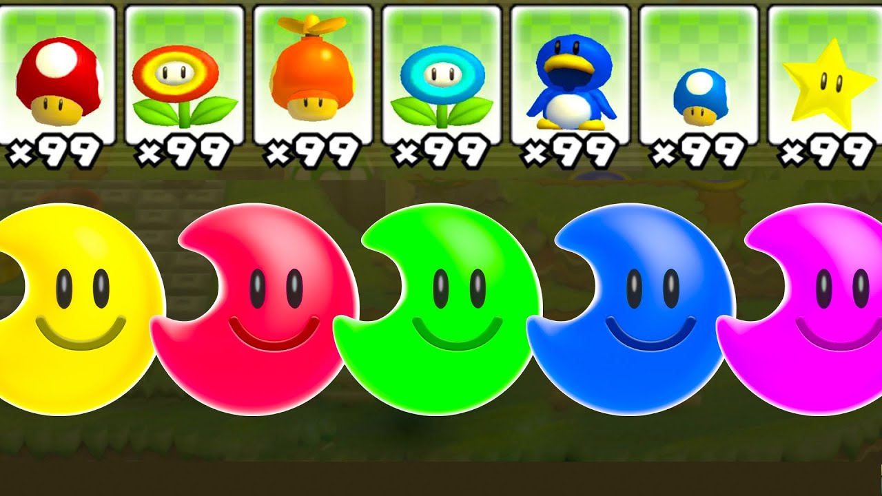 All 3-Up Moon Colors in New Super Mario Bros. Wii - YouTube