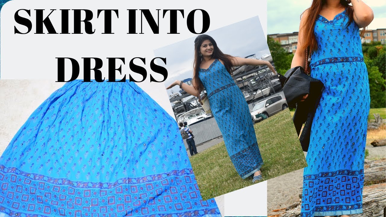 Old Long Skirt Into A Dress In 10 min DIY Thrift Flip REUSE