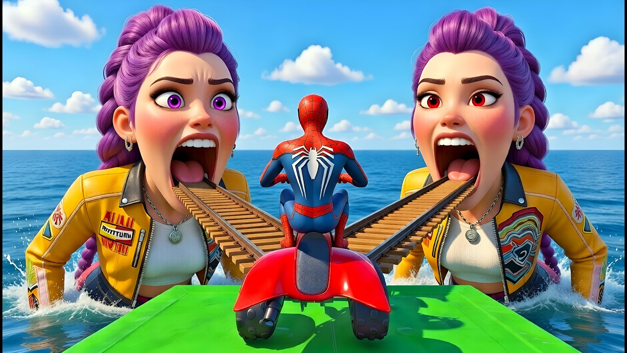 SPIDER MAN against RUMI on Motorcycle in RAINBOW SPIDERS BRIDGE - GTA MULTIVERSE???