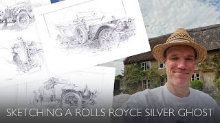 Sketching a Rolls Royce Silver Ghost at the Loose Nuts Weekender - drawing process explained