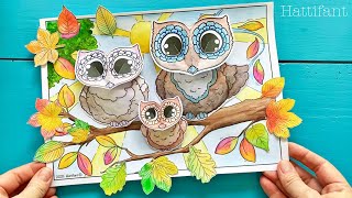 Hattifant | Autumn Craft - 3D Owl Family Collage - Tutorial