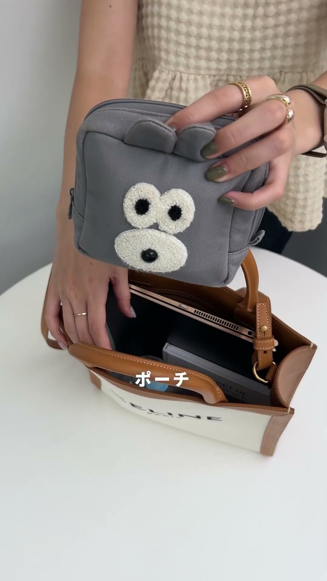 【新season】CELINE ロゴパッチ ストライプ ミニトートバッグ ZeM.jpg