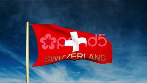 Switzerland Flag Slider Style With Title. Waving In The Wind With Cloud