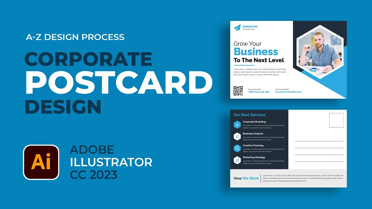 How To Create A Corporate Post Card Design In Adobe Illustrator CC 2023/EDDM Post Card Design