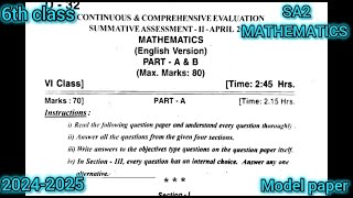 6th class Mathematics SA2 model paper 2024-2025 TS&AP || @Vidhya91