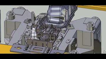 End-of-Arm Tooling Simulation of a rotation tool in details for a transfer press application.