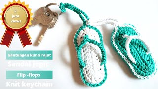 crochet flip-flops keychain | gantungan kunci rajut sandal jepit (subtitle)