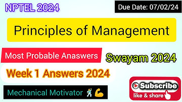 Principles of Management | Week 1 Quiz | Assignment 1 Solution | NPTEL | SWAYAM 2024