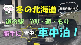 冬の北海道　道の駅YOU・遊・もり　勝手に（雪中）車中泊！#道の駅車中泊 #雪中車中泊 #車中泊