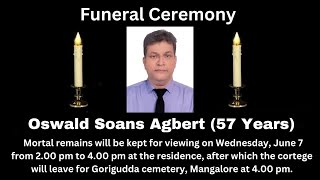 Funeral Ceremony Of Oswald Soans Agbert (57 years),  Nanthoor, Mangalore