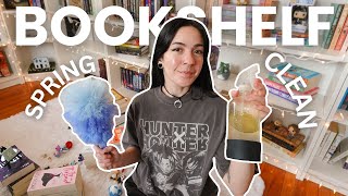 spring cleaning bookshelf reorganization + book unhaul 🌷🧼