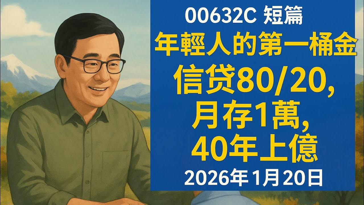 00632C 短篇【年輕人的第一桶金：信貸80:20，月存1萬，40年上億】2026年1月20日
