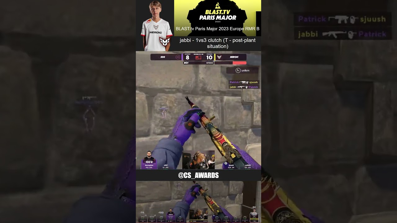 jabbi - 1vs3 clutch (T - post-plant .. (Heroic vs 500) - BLAST.tv Paris Major 2023 Europe RMR B