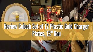 Review Coloch Set of 12 Plastic Gold Charger Plates, 13" Reusable Reef Serving Charger for Dinner Pl
