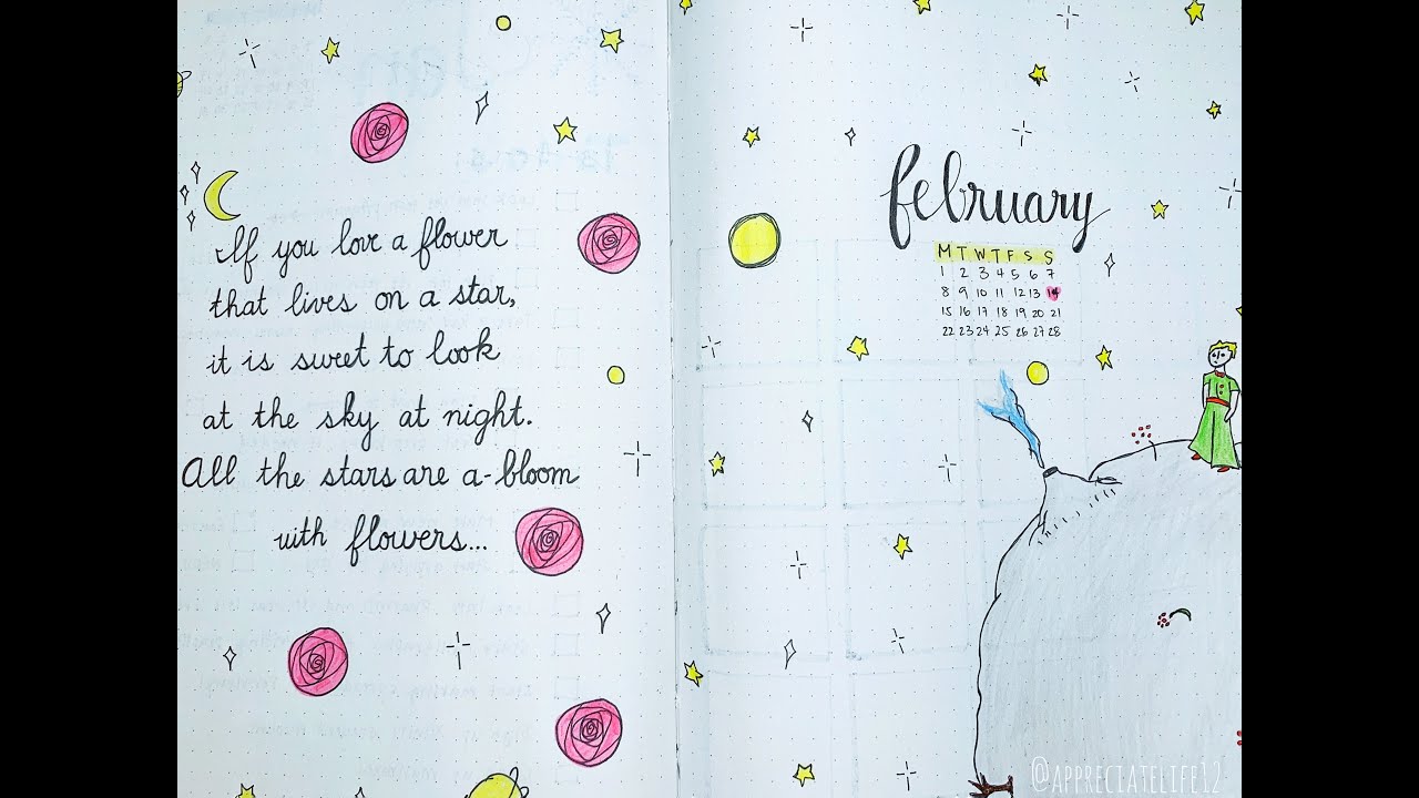 February 2021 Bullet Journal Cover Page - The Little Prince Theme - YouTube