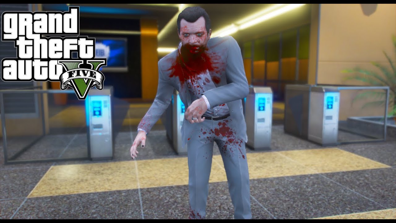 ZOMBIE MICHAEL ATTACK FIB OFICE | GTA V ZOMBIE MOD