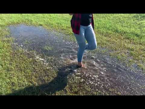 Having fun in a puddle