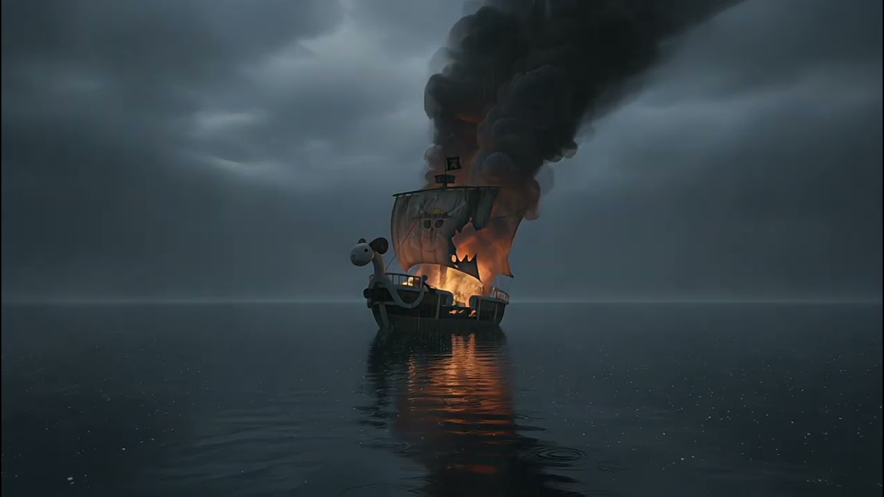 ASMR Going Merry Burning at Sea | Rain, Fire & Ocean Ambience