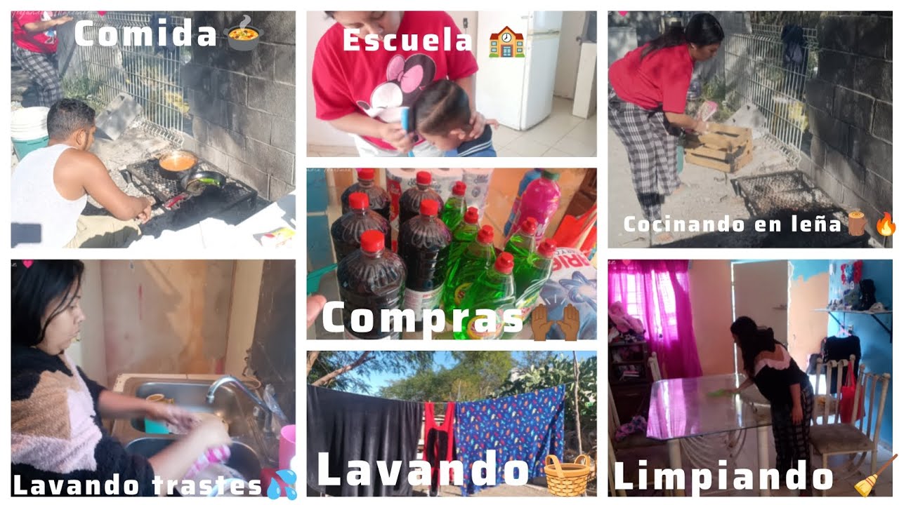 Cocinando en leña🪵🔥Compras🧴 Escuela🏫Limpiando🧹Lavando cobijas🧺Lavando trastes💦