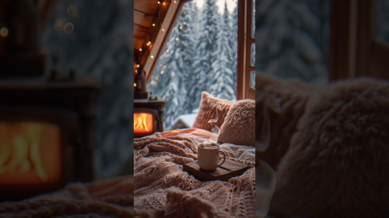 Cozy Winter Cabin Fireplace ❄️🔥 Snowfall Sounds for Sleep, Relaxation & Stress Relief