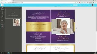 Purple gold funeral program template   Instructions on how to edit in Templett.com platform