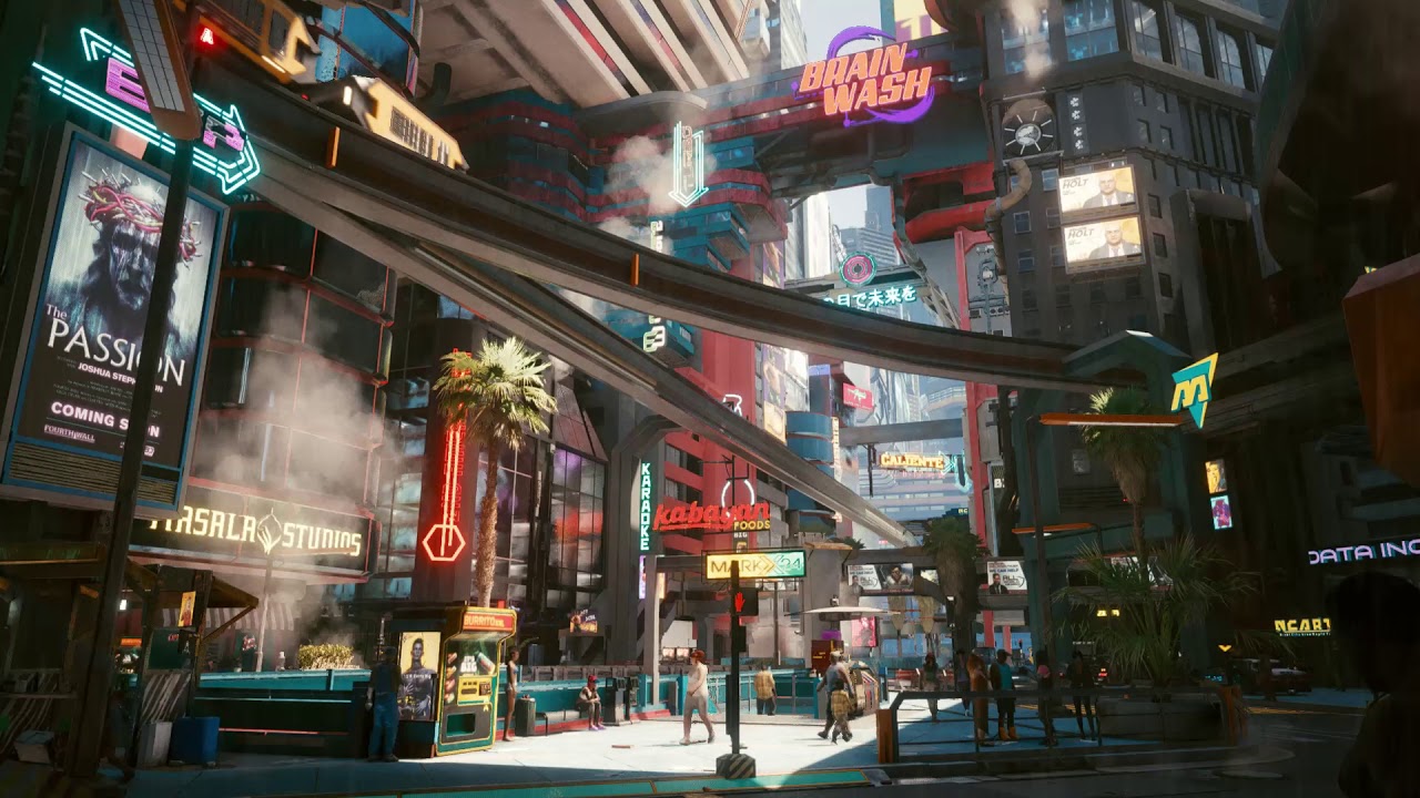 Cyberpunk 2077 Night City Desktop Theme Live Wallpaper with Rain And