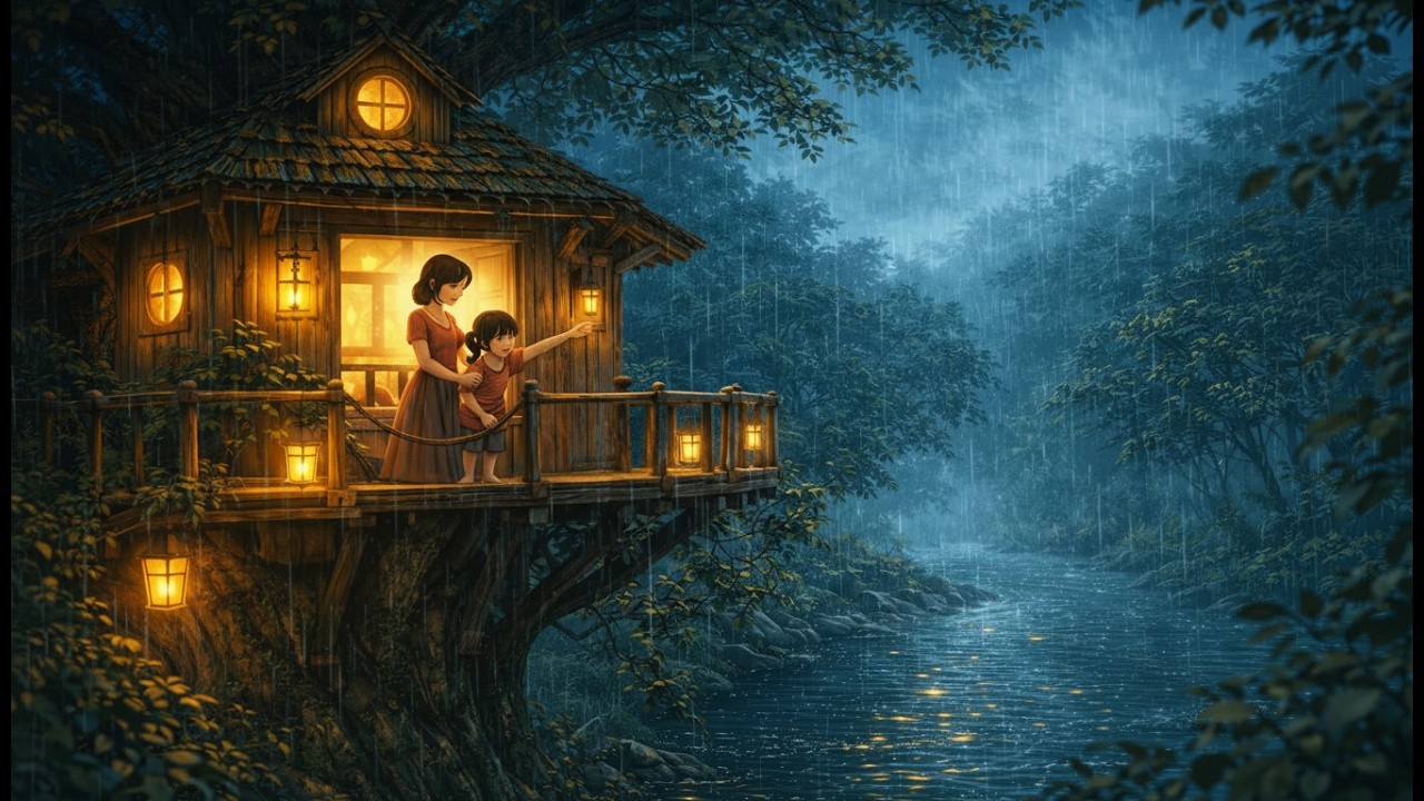 A Rainy Day in a Treehouse 🌧️ Cozy Moments & Homemade Mushroom Stew | Ghibli Style Video