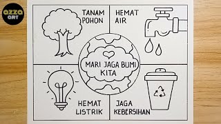 Cara menggambar Poster Lingkungan yang Mudah dan Simpel 🔴 Gambar Poster Menjaga Bumi