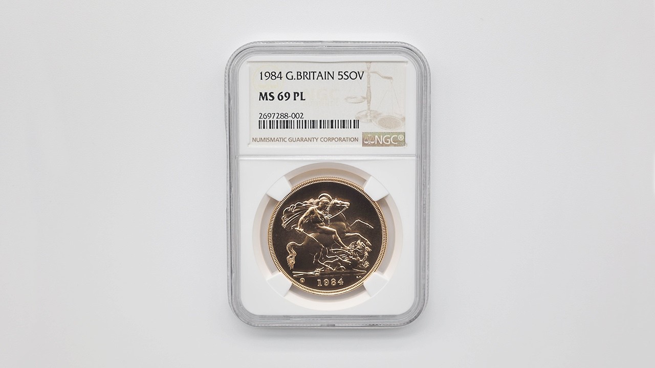 準最高鑑定　NGC-PF69 ヤングエリザベス　ハーフソブリン　1984 1984 英国 エリザベス2世 ソブリン 5ポンド（5ソブリン）金貨 プルーフ