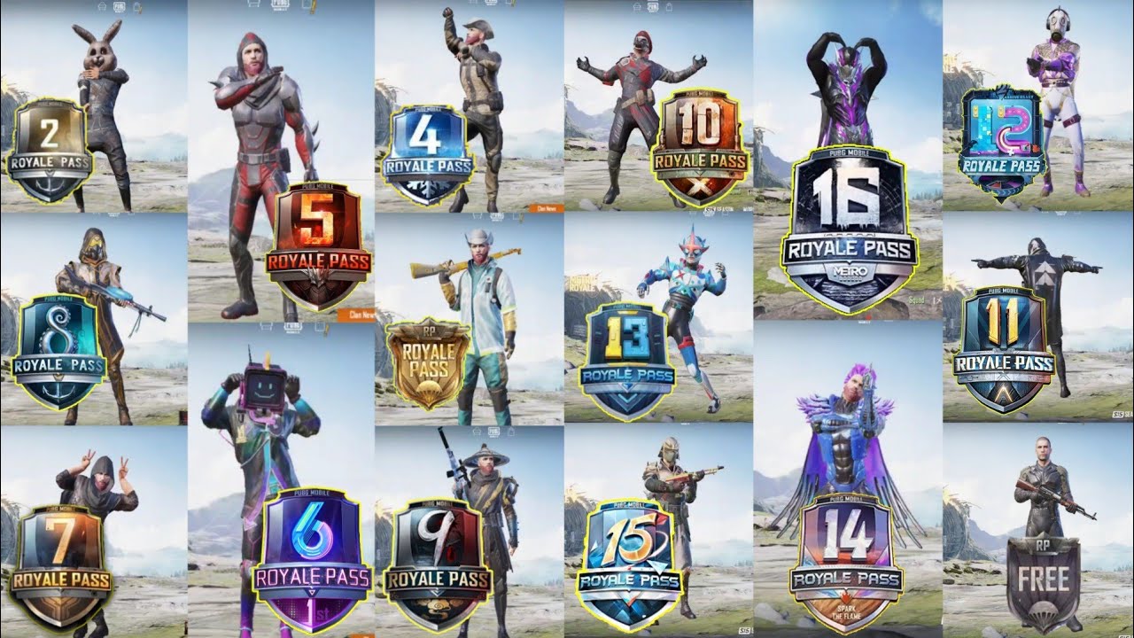 PUBG MOBILE ALL SEASON ROYAL PASS SEASON 1 TO SEASON 16 ROYAL PASS REWARD SEASON 1 TO 16 ROYAL PASS