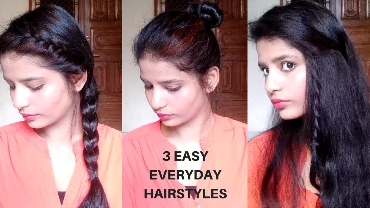 3 easy everyday hairstyles for college,work and office,indian hairstyles,no  heat no teasing | Easy everyday hairstyles, Hair styles, Hair without heat