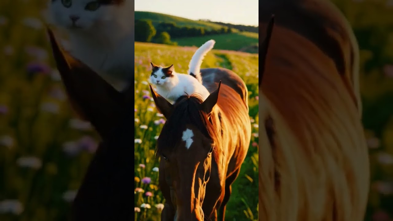 A cat is riding a horse 
